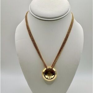 Unique Modernist Gold Multi-strand Necklace Hollow Circle Pendant